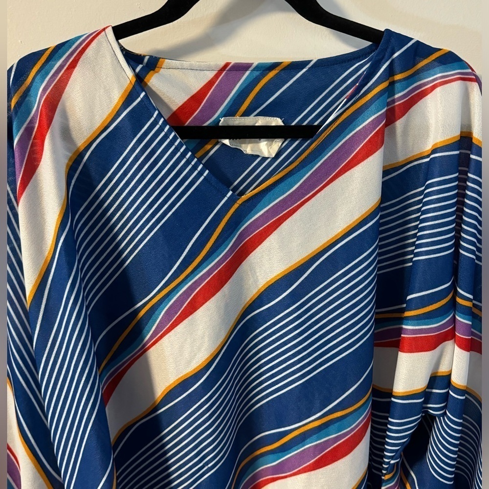 VTG 70s Smartique Tunic Coverup Striped Dress 3/4 Sleeve Boho Indie Vacation - Picture 6 of 10